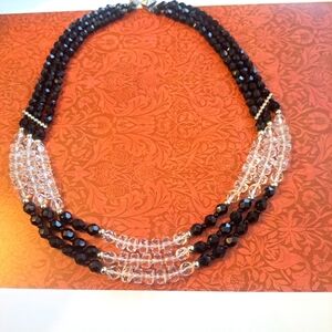 Black and clear crystal  beaded 3 strand necklace